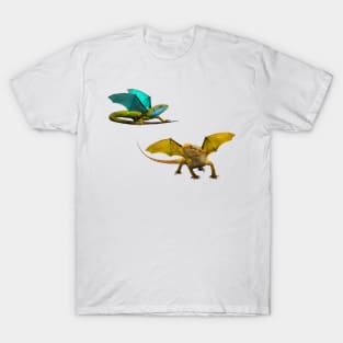 Yellow and Blue Dragon on Chartreuse T-Shirt